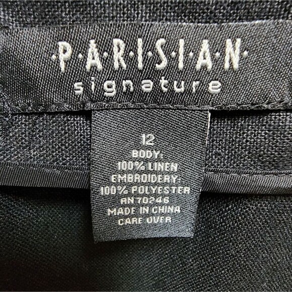 Parisian Skirt Womens 12 Black 100% Linen White Embroidered Zip Office Preppy - Picture 8 of 9